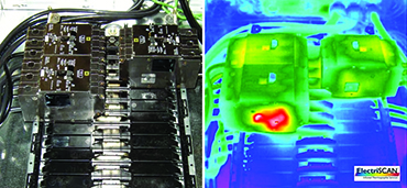 Infrared image showing excess heat discovered on an electrical component.