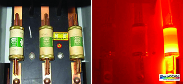 Infrared image showing excess heat discovered on an electrical component.